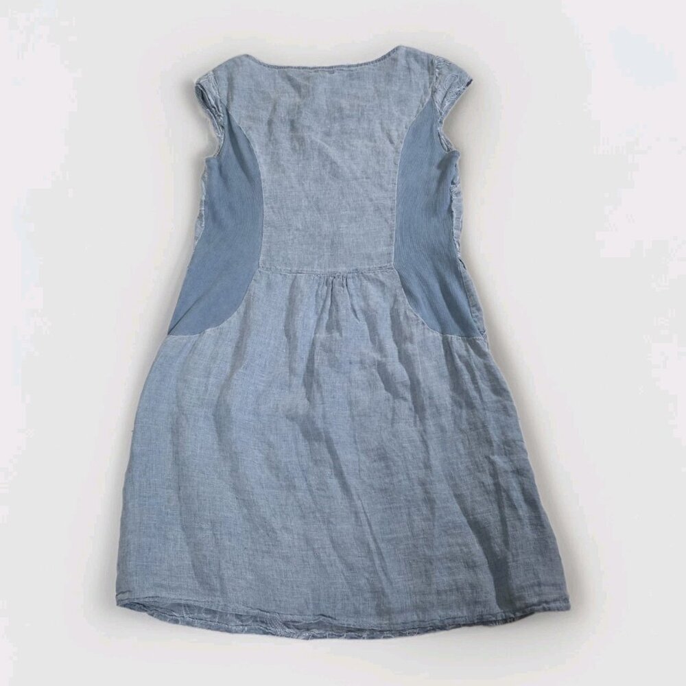 Lina Tomei Linen Dress XL Runs Small Blue Embroidered Pockets SS Linen Coastal - Picture 13 of 15